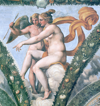 Aphrodite;Amour+Raphael+Farnésina+1518+Farnesina 1518 détail amour vénus=Apulee Psyche resume 1L2834+