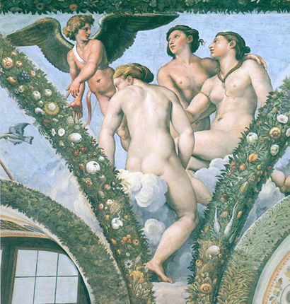Eros;Graces+Raphael+Farn�sina+1518+Farnesina rectifie+