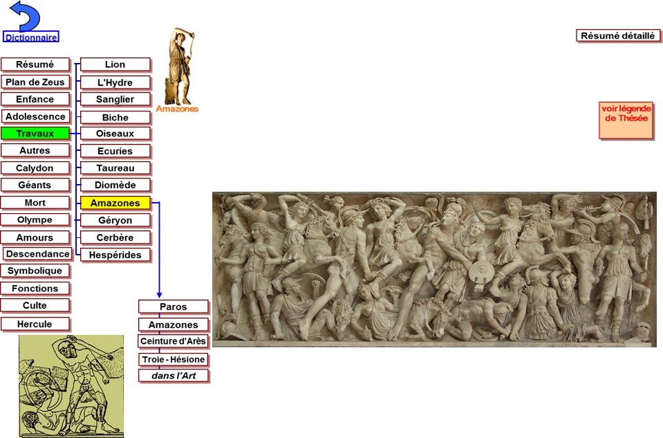 Hercule travaux - mtopes Zeus Olympie -456 Ceinture Hippolyte,Amazone_blesse - Phidias_copie_romaine - Rome_Capitole - Vmythe Gudrich,Combat avec Amazones CIMG3751 recadr mytho